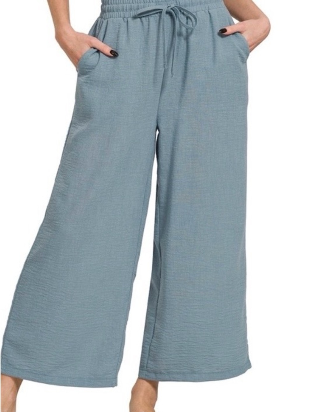 NWOT Zenana Outfitters Blue Gray Wide Leg Drawstring Pants Size Small